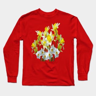 Yellow Daffodils And White Narcissi Isolated On White Long Sleeve T-Shirt